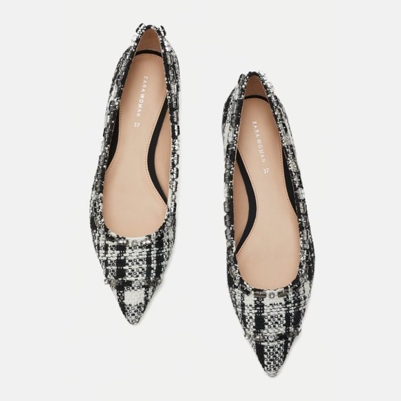 ZARA TWEED BEAD JEWELLED RHINESTONE FLAT BRAND NEW WITH TAGS US 7.5 EUR 38 - Picture 2 of 5